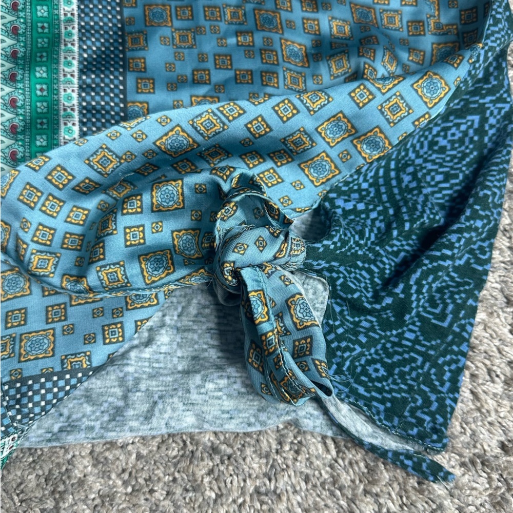 Anthropologie Tiny Kumiko Mix Print Blouse Large teal turquoise embroidered tank - Picture 10 of 12